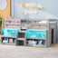 Twin Size Loft Bed with LED Lights and Staircase - Gray