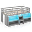 Twin Size Loft Bed with LED Lights and Staircase - Gray