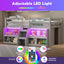Twin Size Loft Bed with LED Lights and Staircase - Gray