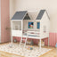 Twin Size Kids House Bed Low Loft Frame - White