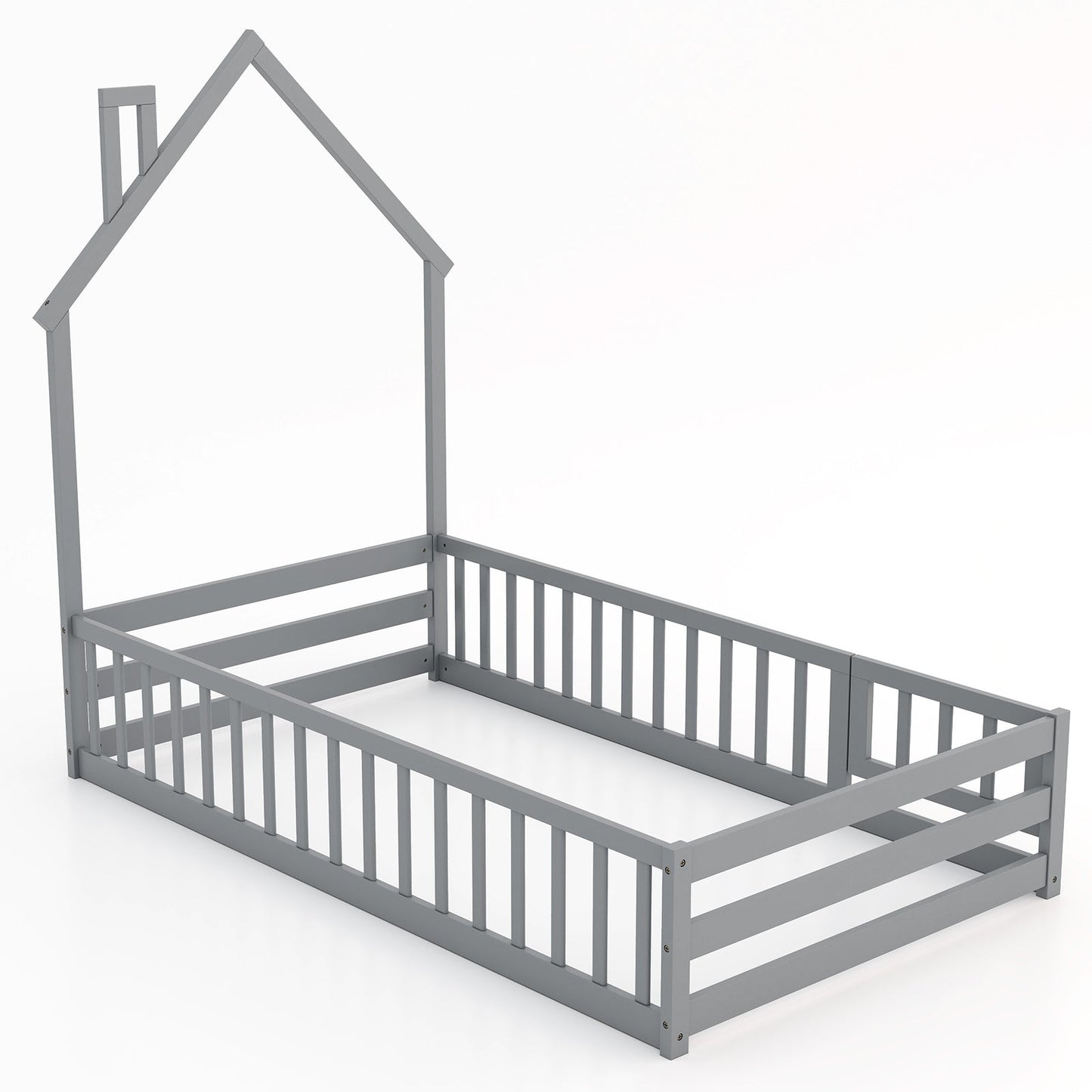 Cama Montessori de Tamaño Twin con Puerta Bloqueable - Gris