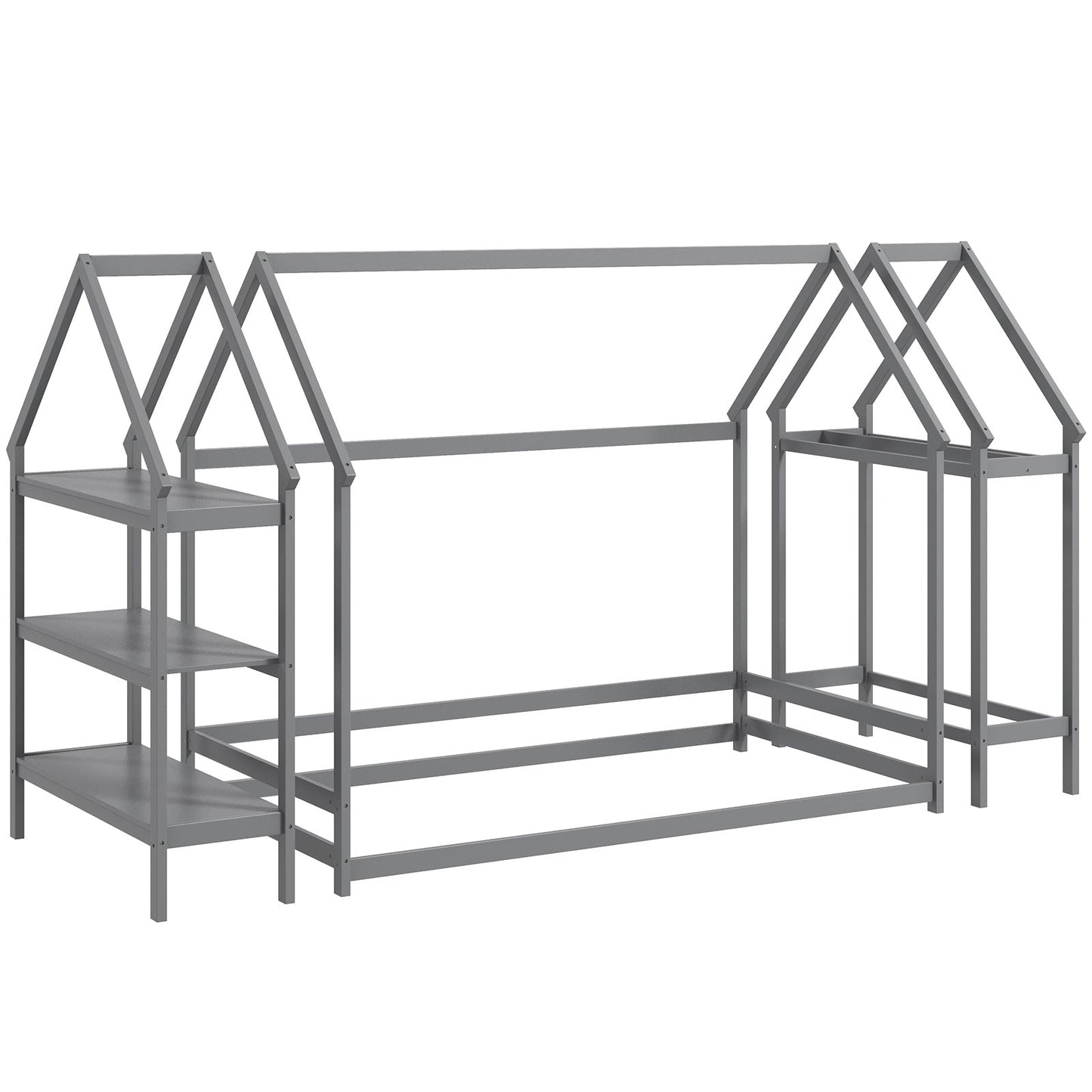 Cama Montessori de Suelo en Tamaño Twin con Estantes de Almacenamiento Desmontables - Gris