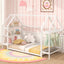Cama Casa de Suelo Montessori de Tamaño Twin con Estantes de Almacenamiento - Blanca