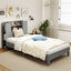 Estructura de Cama de Plataforma de Madera de Tamaño Twin con Cabecero de Estantería - Gris