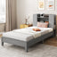 Estructura de Cama de Plataforma de Madera de Tamaño Twin con Cabecero de Estantería - Gris