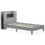 Estructura de Cama de Plataforma de Madera de Tamaño Twin con Cabecero de Estantería - Gris