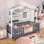 Twin Wood House Montessori Floor Bed with Shelves - Gray & White