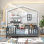 Twin Wood House Montessori Floor Bed with Shelves - Gray & White