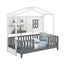 Twin Wood House Montessori Floor Bed with Shelves - Gray & White