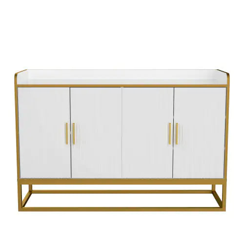 Moderno Buffet de Almacenamiento Blanco Brillante con Patas de Metal