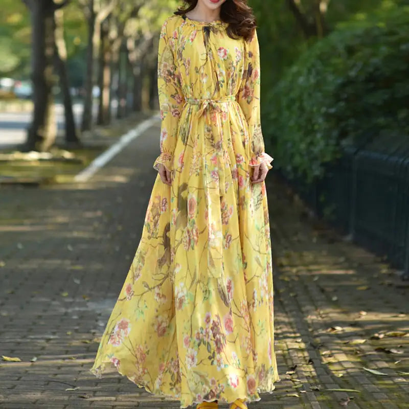 Elegant Floral Printed Maxi Dress