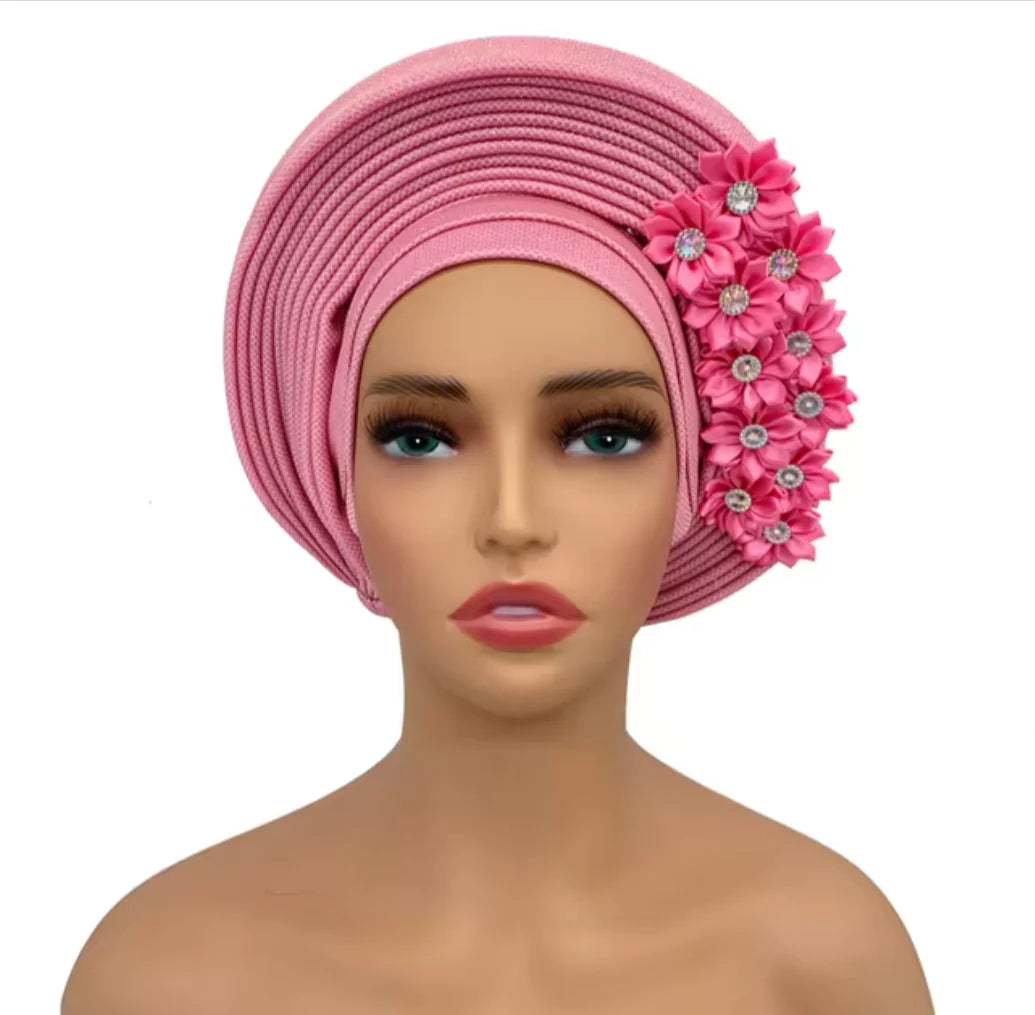 Elegant Floral Auto Gele Headwrap - 2024 African Turban