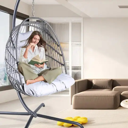 Silla Huevo Colgante Premium con Soporte para Uso Interior y Exterior