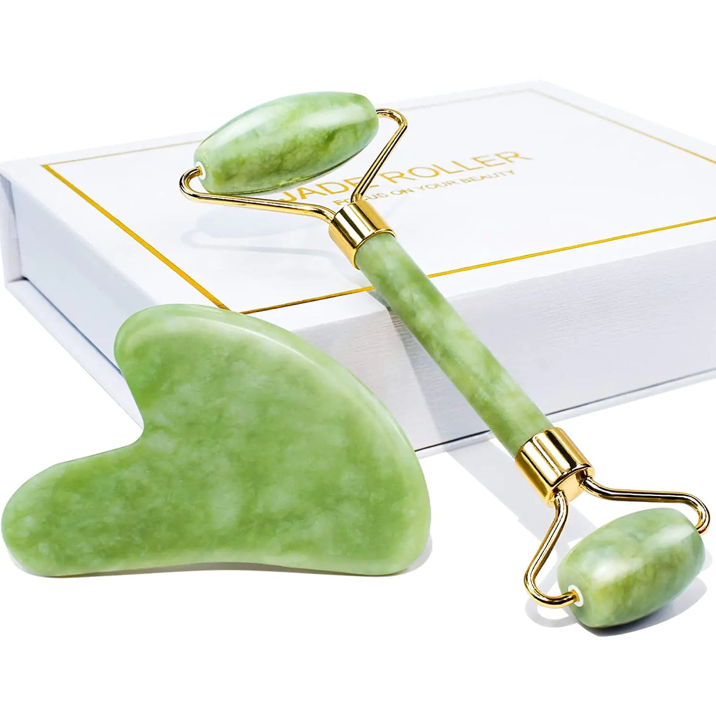 Caja de Regalo de Rodillo de Jade y Gua Sha