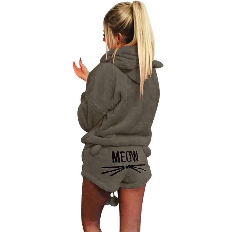 Conjunto de Pijama con Capucha Meow para una Comodidad Acogedora