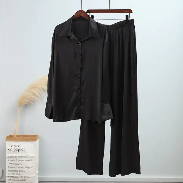 Conjunto de Pantalones de Rayas Sueltos Elegantes con Top de Manga Larga