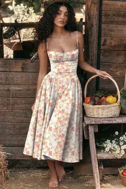 Vestido Midi Elegante con Tirantes de Espagueti
