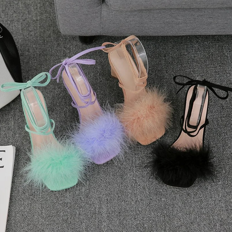 Feather Women High Heels - Elegant and Chic Footwear
