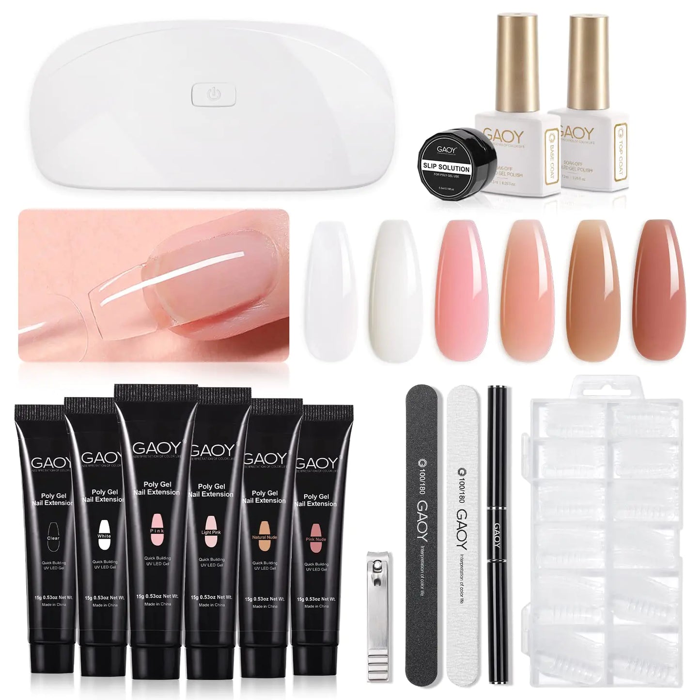 Kit de uñas de gel polimérico GAOY con luz UV - 6 colores para arte de uñas