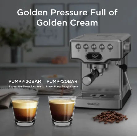 Máquina de Espresso Geek Chef de 20 Bares con Espumador de Leche - Acero Inoxidable