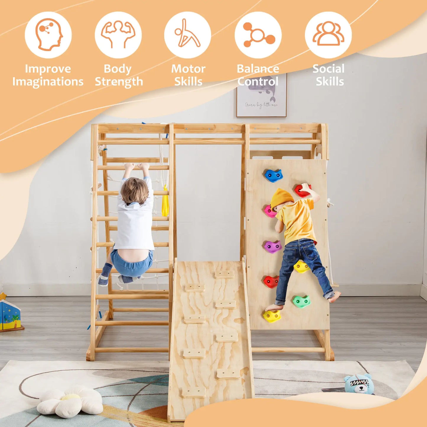 Gimnasio de Madera para Niños Pequeños 8 en 1