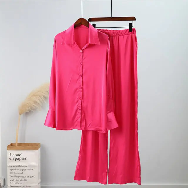 Conjunto de Pantalones de Rayas Sueltos Elegantes con Top de Manga Larga