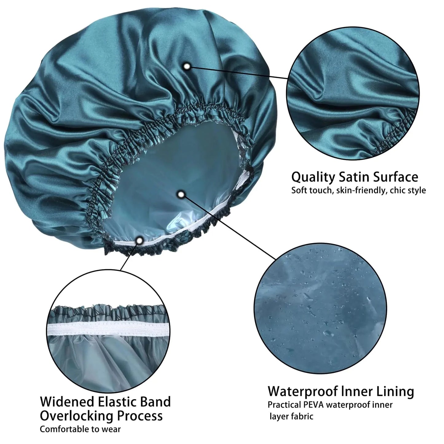 Premium Reusable Shower Caps for Women - 4 Pack