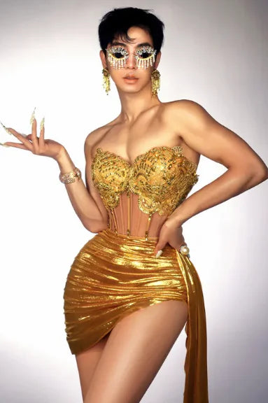 Conjunto de Falda de Cadena de Rhinestones Elegante