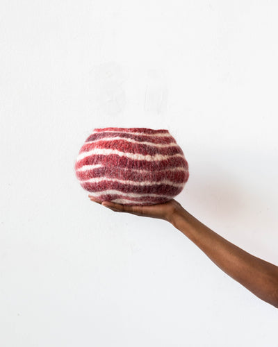 Berry Red Pathways Decorative Wool Ukhamba Bowl - Korvel