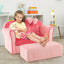 Fauteuil pour enfants en velours ultra doux avec ottoman - Rose