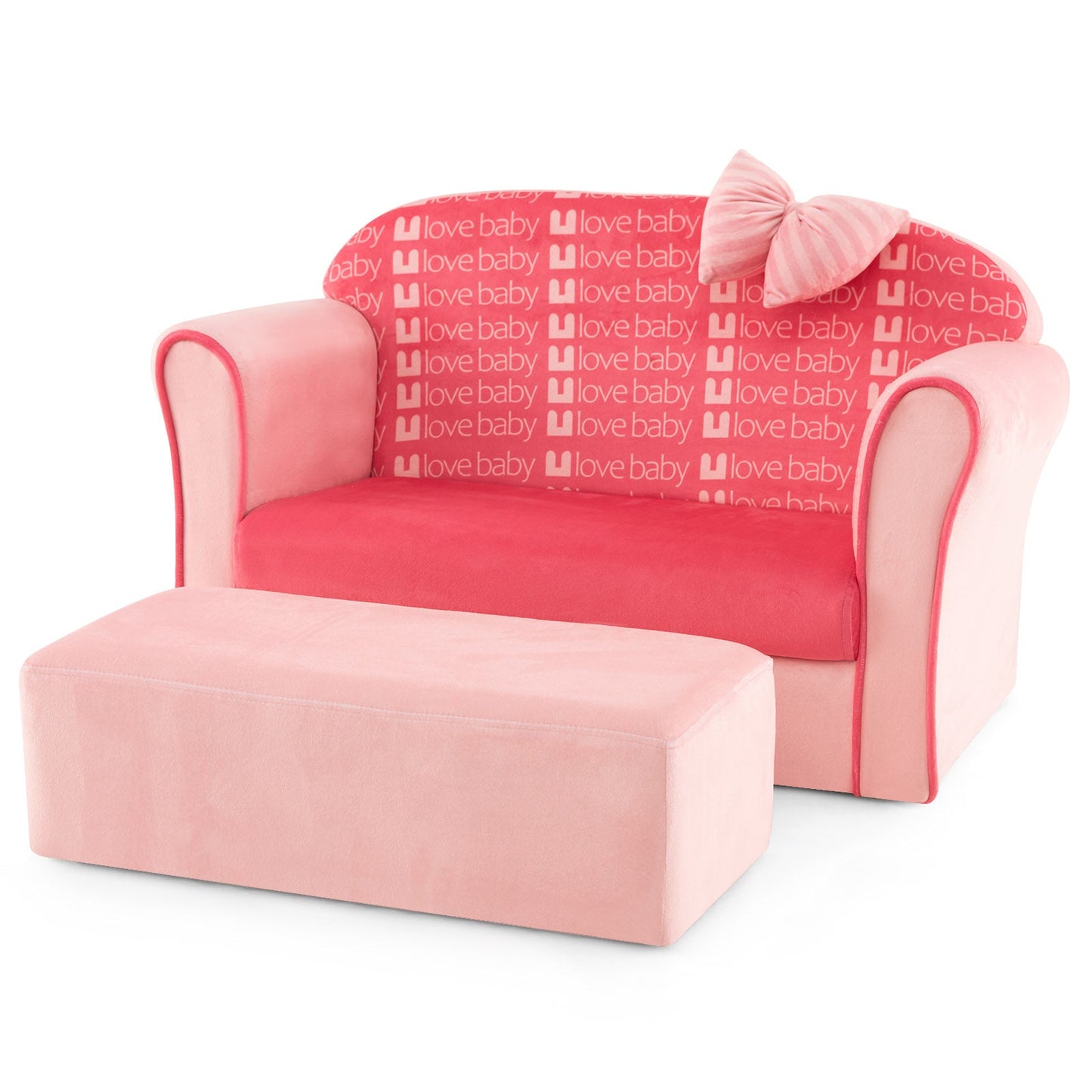 Fauteuil pour enfants en velours ultra doux avec ottoman - Rose