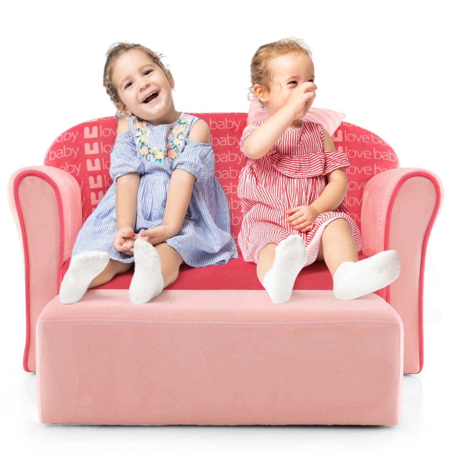 Fauteuil pour enfants en velours ultra doux avec ottoman - Rose