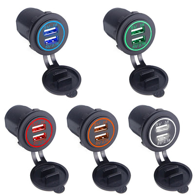 Car Charger USB Vehicle DC12V-24V Waterproof Dual USB Charger 2 Port Power Socket 5V 2.1A/1A car-charger - Korvel