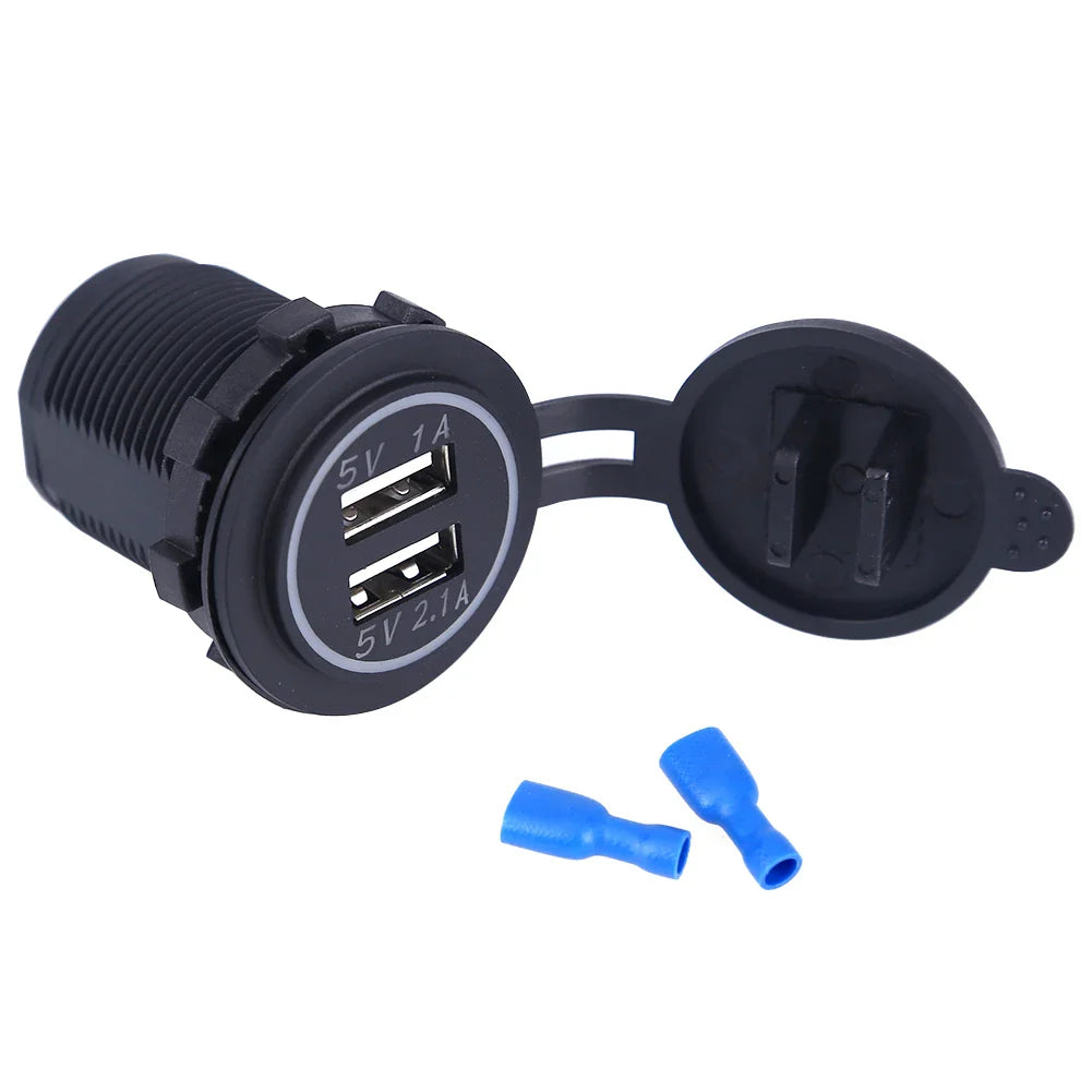 Car Charger USB Vehicle DC12V-24V Waterproof Dual USB Charger 2 Port Power Socket 5V 2.1A/1A car-charger - Korvel