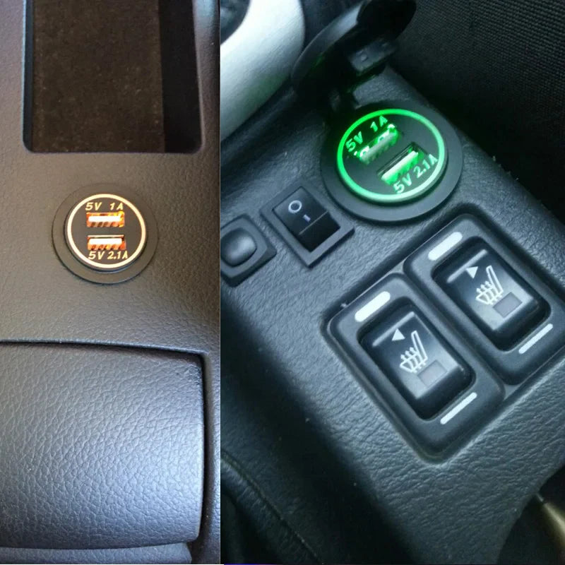 Car Charger USB Vehicle DC12V-24V Waterproof Dual USB Charger 2 Port Power Socket 5V 2.1A/1A car-charger - Korvel