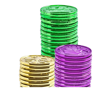 Vibrant Mardi Gras Coins - Assorted Colors, 1-1/2"