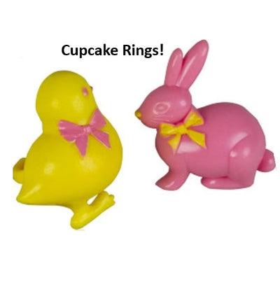 Bunny & Chick 3D Rings - Pink & Yellow Assortment - 72 Count