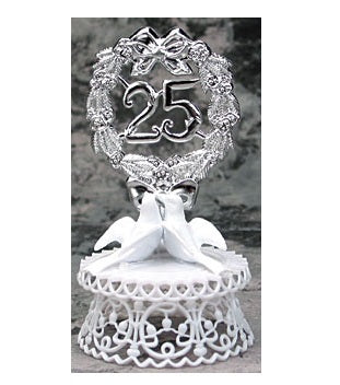Silver Anniversary Cake Topper with Doves