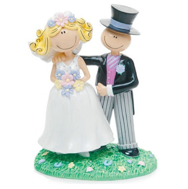 Whimsical Bridal Couple Cake Topper - 4 1/3" High