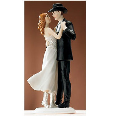 Sweet Western Embrace Bridal Couple Figurine - 6" High