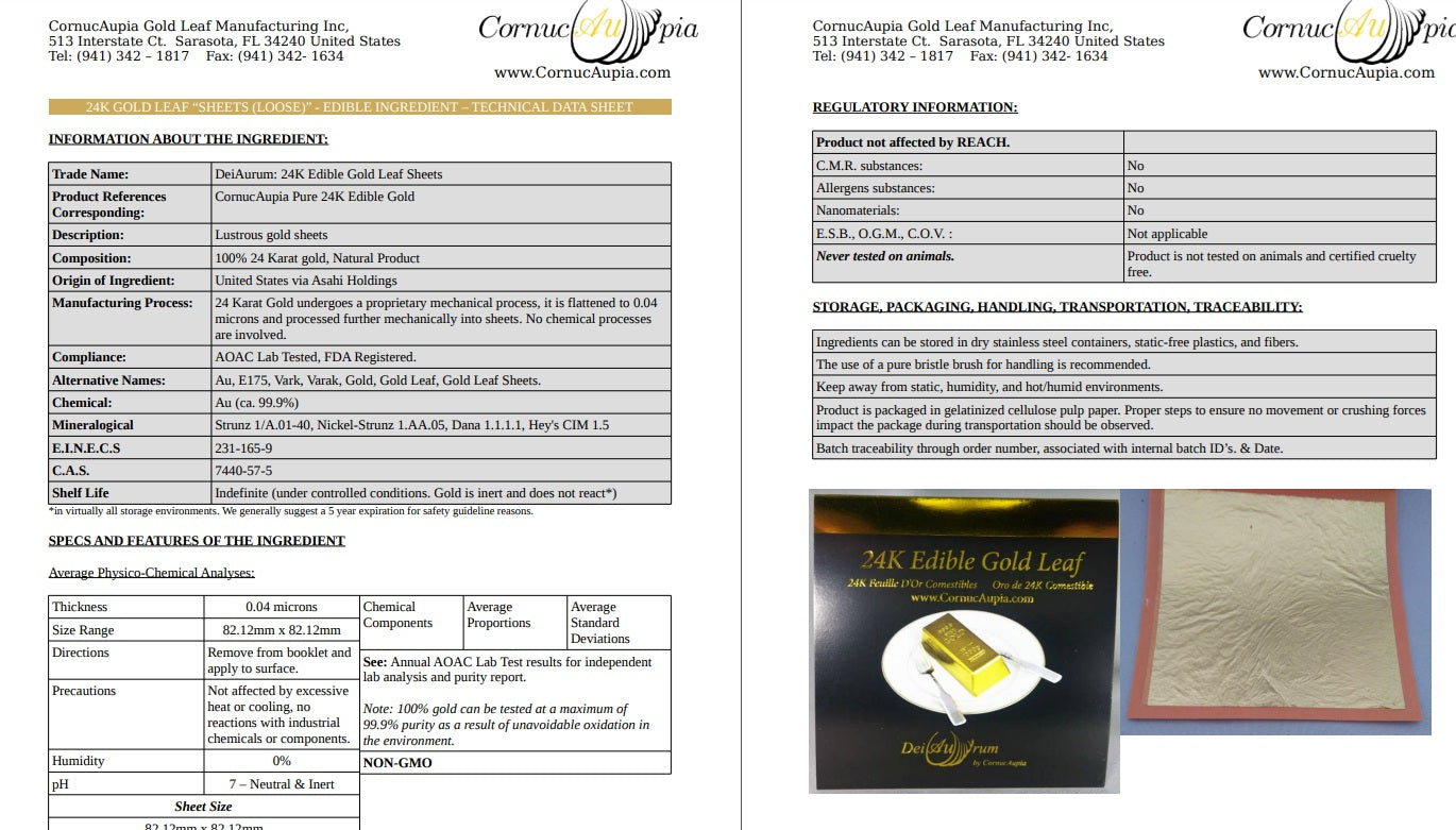 24K Edible Gold Leaf Sheets - 25 Sheets