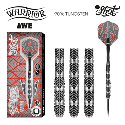 Warrior Awe Steel Tip Dart Set - Precision 90% Tungsten Barrels - Korvel