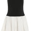 Off-Neck Color Contrast Pleated Slim Fit Dress