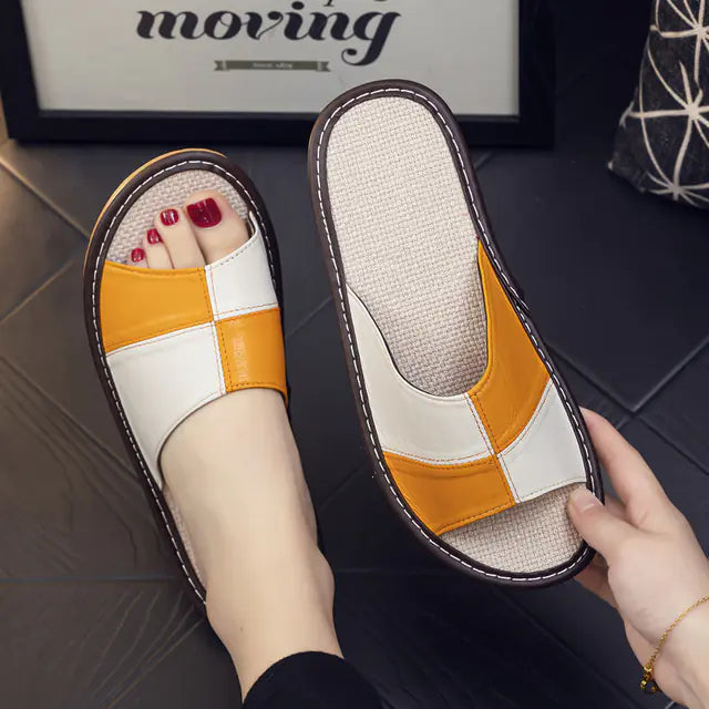 Chaussons en cuir véritable de luxe en peau de mouton pour femmes