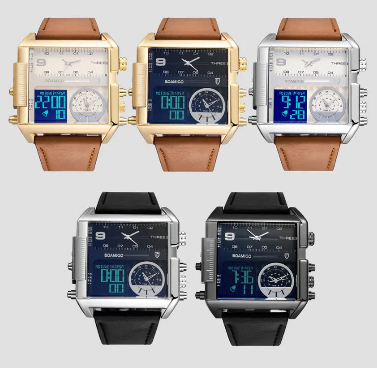 Montre de luxe sportive carrée en cuir