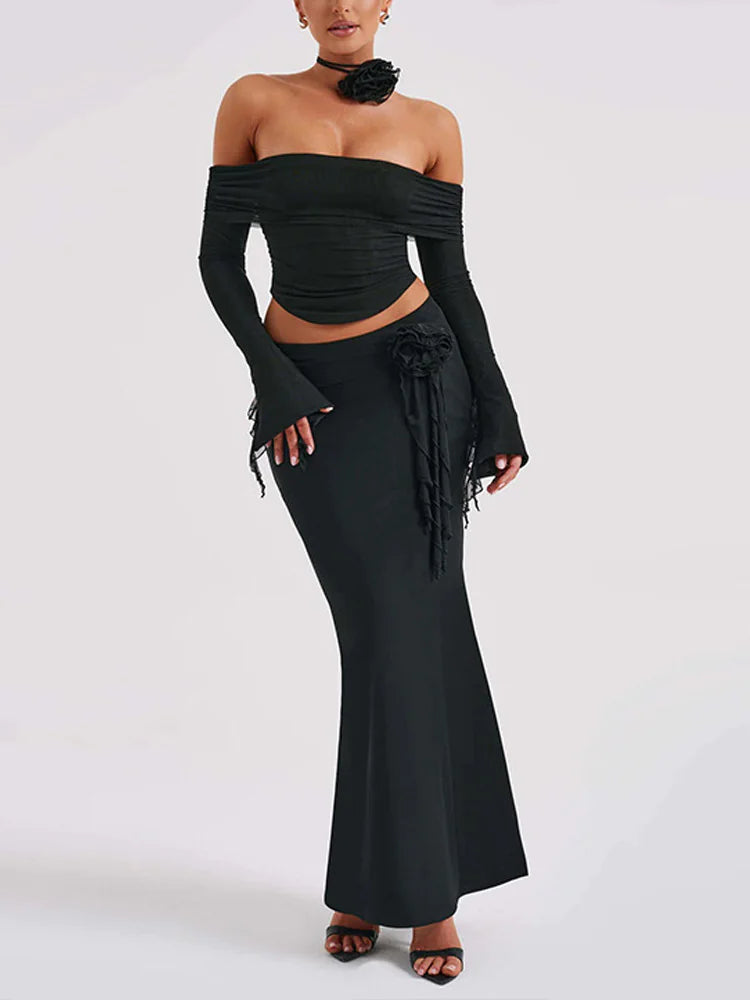 Elegant Long Sleeve Skirt Set for Stylish Occasions