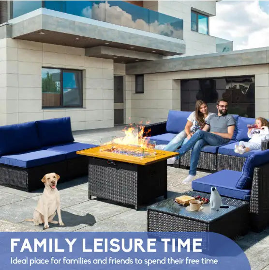 Conjunto de Sofá de Rattan Premium con Mesa de Fuego