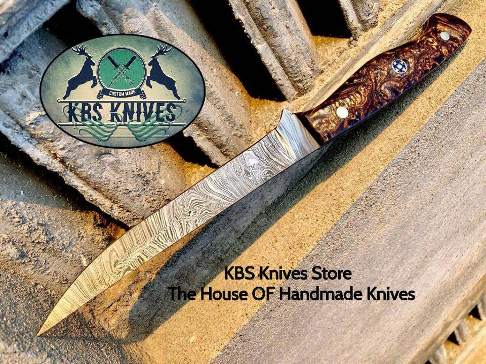 Premium Damascus Steel Utility Knife with Epoxy Resin Handle - Korvel