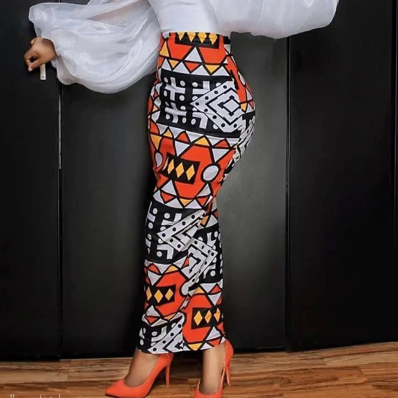 High Waist Large Size Geometric Print Skirt