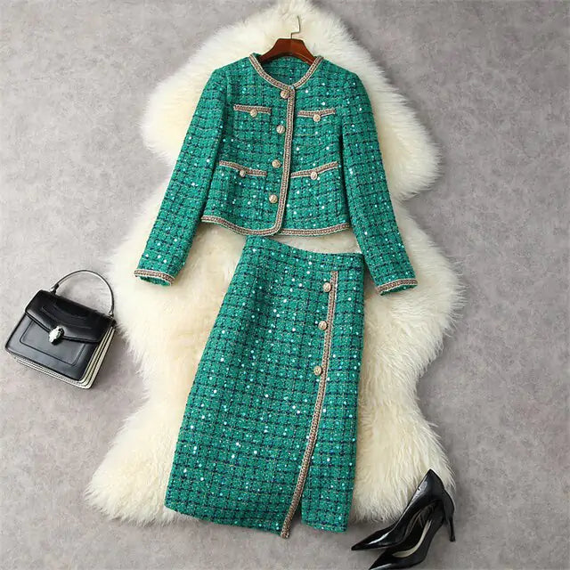 Ensemble de Robe en Tweed d'Hiver Runway